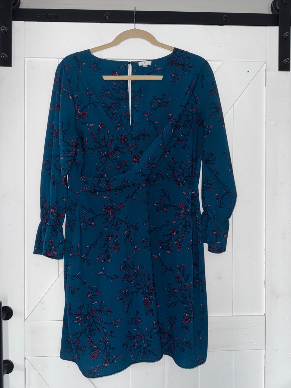 Teal Floral Long Sleeve Wrap Dress - size 2X
